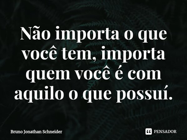 Não importa o que você tem, importa quem você é com aquilo o que possuí.⁠... Frase de Bruno Jonathan Schneider.