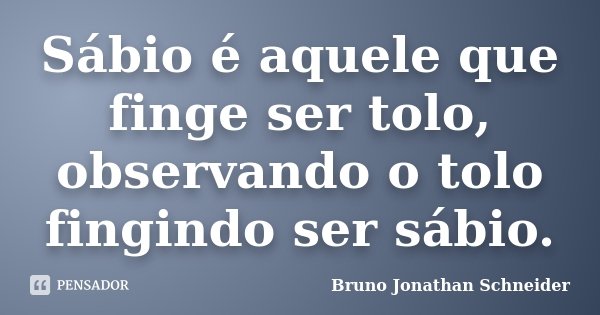 Sábio é aquele que finge ser tolo, observando o tolo fingindo ser sábio.... Frase de Bruno Jonathan Schneider.