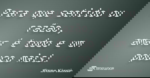 Para que sentido ou razão, amar é tudo e um pouco mais!... Frase de Bruno Kassio.