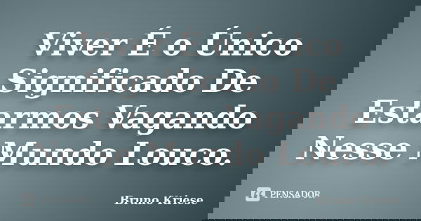 Viver É o Único Significado De Estarmos Vagando Nesse Mundo Louco.... Frase de Bruno Kriese.
