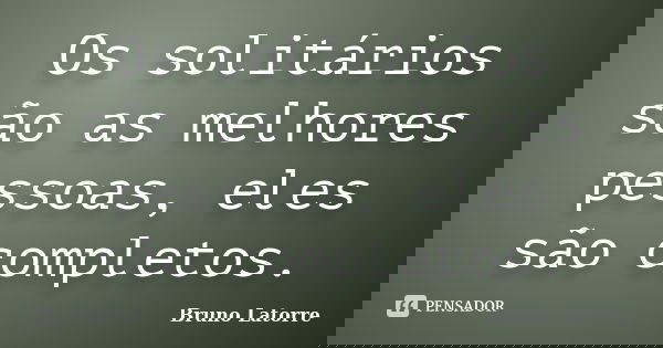 Os solitários são as melhores pessoas, eles são completos.... Frase de Bruno Latorre.