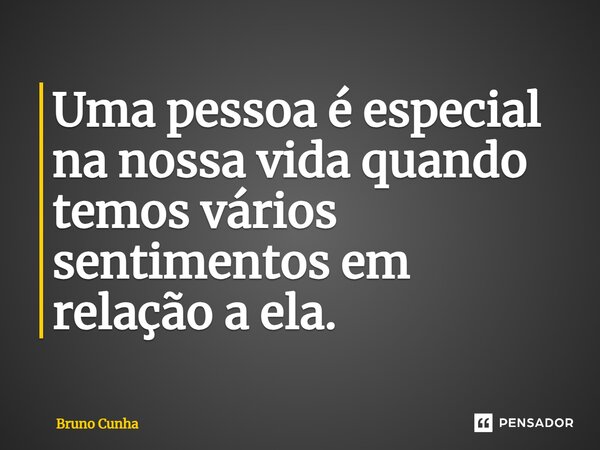 Uma pessoa é especial na nossa vida quando temos vários sentimentos em relação a ela.... Frase de Bruno Cunha.