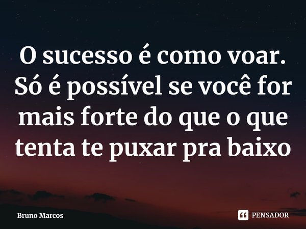 O sucesso é como voar. Só é possível se você for mais forte do que o que tenta te puxar pra baixo... Frase de Bruno Marcos.