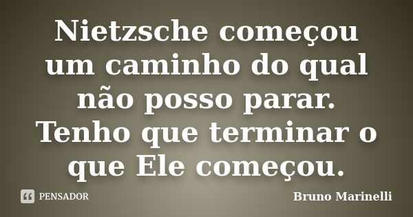 Nietzsche começou um caminho do qual não posso parar. Tenho que terminar o que Ele começou.... Frase de Bruno Marinelli.