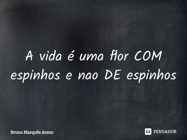⁠A vida é uma flor COM espinhos e nao DE espinhos... Frase de Bruno Marquês Areno.