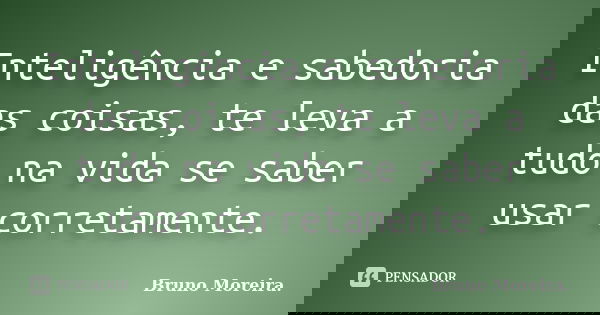Inteligência e sabedoria das coisas, te leva a tudo na vida se saber usar corretamente.... Frase de Bruno Moreira.