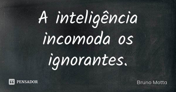 A inteligência incomoda os ignorantes.... Frase de Bruno Motta.