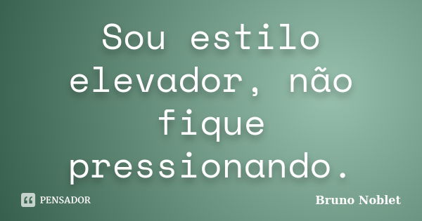 Sou estilo elevador, não fique pressionando.... Frase de Bruno Noblet.