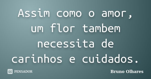 Assim como o amor, um flor tambem necessita de carinhos e cuidados.... Frase de Bruno Olhares.