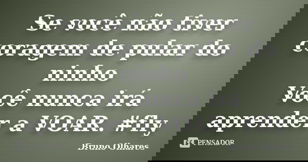 Se você não tiver coragem de pular do ninho Você nunca irá aprender a VOAR. #fly... Frase de Bruno Olhares.