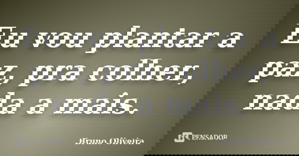 Eu vou plantar a paz, pra colher, nada a mais.... Frase de Bruno Oliveira.