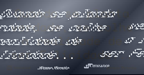 Quando se planta verdade, se colhe a realidade de ser Felicidade...... Frase de Bruno Pereira.