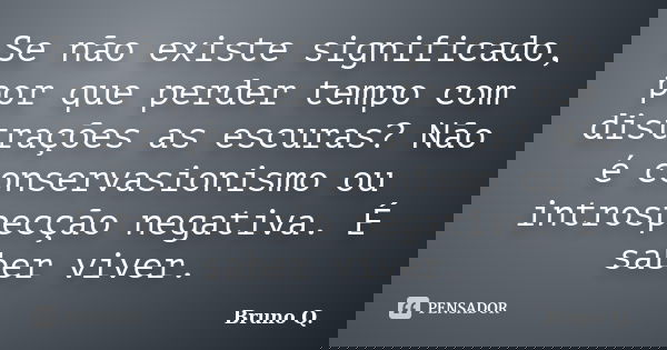 Se não existe significado, por que perder tempo com distrações as escuras? Não é conservasionismo ou introspecção negativa. É saber viver.... Frase de Bruno Q..