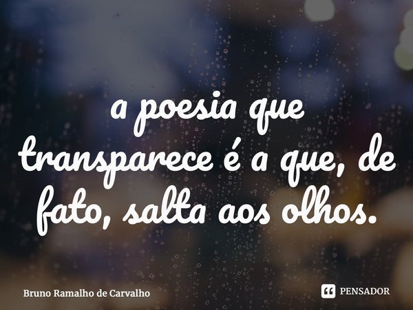 ⁠a poesia que transparece é a que, de fato, salta aos olhos.... Frase de Bruno Ramalho de Carvalho.