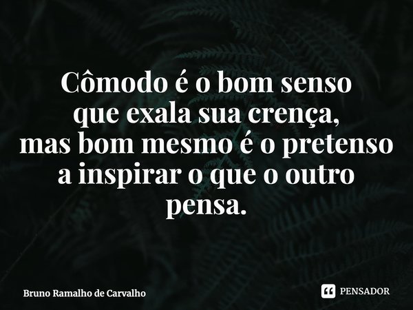 ⁠Cômodo é o bom senso que exala sua crença, mas bom mesmo é o pretenso a inspirar o que o outro pensa.... Frase de Bruno Ramalho de Carvalho.