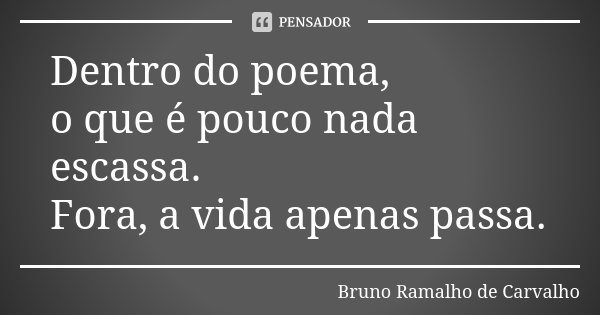 Dentro do poema, o que é pouco nada escassa. Fora, a vida apenas passa.... Frase de Bruno Ramalho de Carvalho.