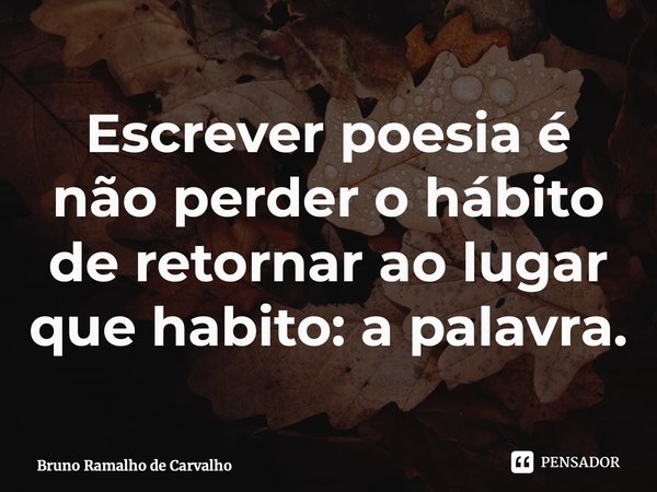 ⁠Escrever poesia é não perder o hábito de retornar ao lugar que habito: a palavra.... Frase de Bruno Ramalho de Carvalho.