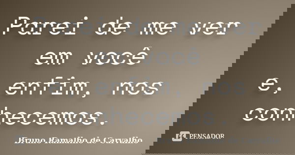 Parei de me ver em você e, enfim, nos conhecemos.... Frase de Bruno Ramalho de Carvalho.