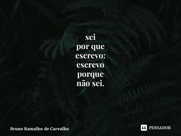 ⁠sei⁣ por que⁣ escrevo:⁣ escrevo⁣ porque⁣ não sei.⁣ ⁣... Frase de Bruno Ramalho de Carvalho.