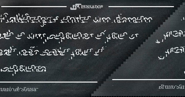 A diferença entre um homem grande e um pequeno é que o grande não sabe que é pequeno.... Frase de Bruno Sampaio de Sousa.