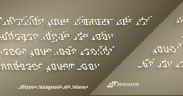 O Brilho que imanas de ti Abraço hoje te dou qual rosa que não colhi Só tu conheces quem sou... Frase de Bruno Sampaio de Sousa.