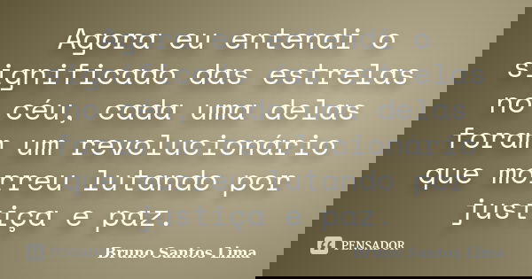 Agora eu entendi o significado das estrelas no céu, cada uma delas foram um revolucionário que morreu lutando por justiça e paz.... Frase de Bruno Santos Lima.