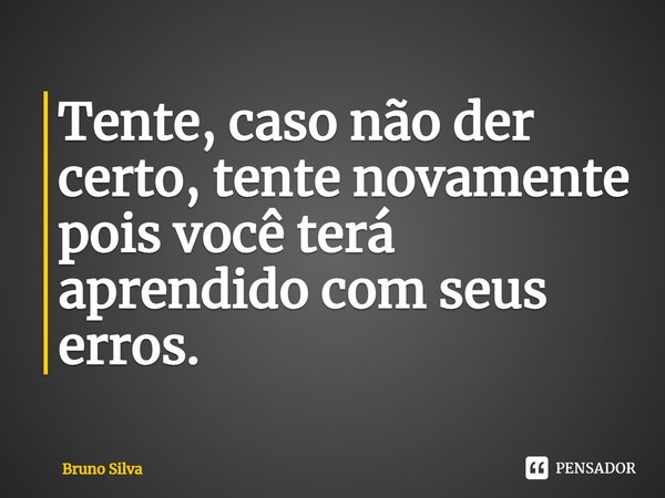 Tente, caso não der certo, tente novamente pois você terá aprendido com seus erros⁠.... Frase de bruno silva.