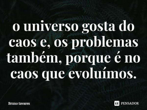 ⁠o universo gosta do caos e, os problemas também, porque é no caos que evoluímos.... Frase de Bruno Tavares.