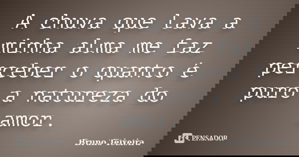 A chuva que lava a minha alma me faz perceber o quanto é puro a natureza do amor.... Frase de Bruno Teixeira.
