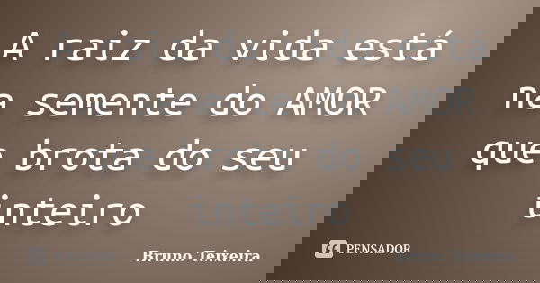 A raiz da vida está na semente do AMOR que brota do seu inteiro... Frase de Bruno Teixeira.
