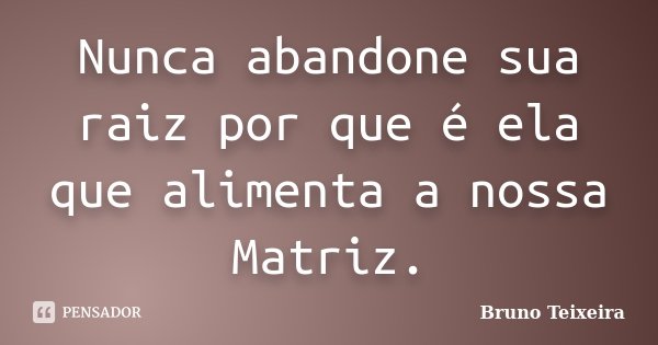 Nunca abandone sua raiz por que é ela que alimenta a nossa Matriz.... Frase de Bruno Teixeira.