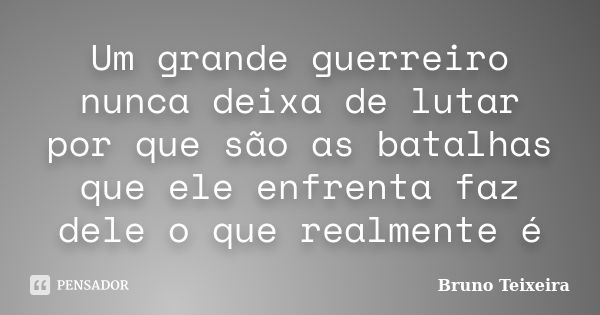 Um grande guerreiro nunca deixa de lutar por que são as batalhas que ele enfrenta faz dele o que realmente é... Frase de Bruno Teixeira.