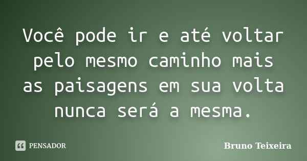 Você pode ir e até voltar pelo mesmo caminho mais as paisagens em sua volta nunca será a mesma.... Frase de Bruno Teixeira.