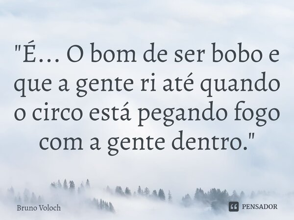 ⁠"É... O bom de ser bobo e que a gente ri até quando o circo está pegando fogo com a gente dentro."... Frase de Bruno Voloch.