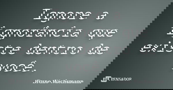 Ignore a ignorância que existe dentro de você.... Frase de Bruno Wachsmann.