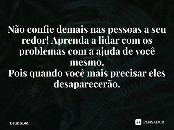 Não confie demais nas pessoas a seu redor! Aprenda a lidar com os problemas com a ajuda de você mesmo. Pois quando você mais precisar eles desaparecerão. ⁠... Frase de BrunoBM.