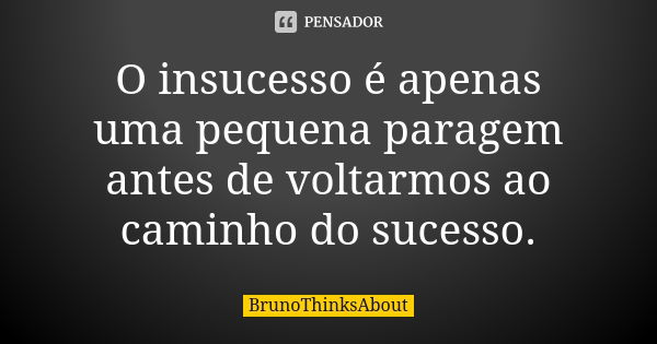 O insucesso é apenas uma pequena paragem antes de voltarmos ao caminho do sucesso.... Frase de BrunoThinksAbout.