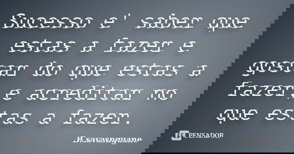 Sucesso e' saber que estas a fazer e gostar do que estas a fazer,e acreditar no que estas a fazer.... Frase de B.savasnguane.