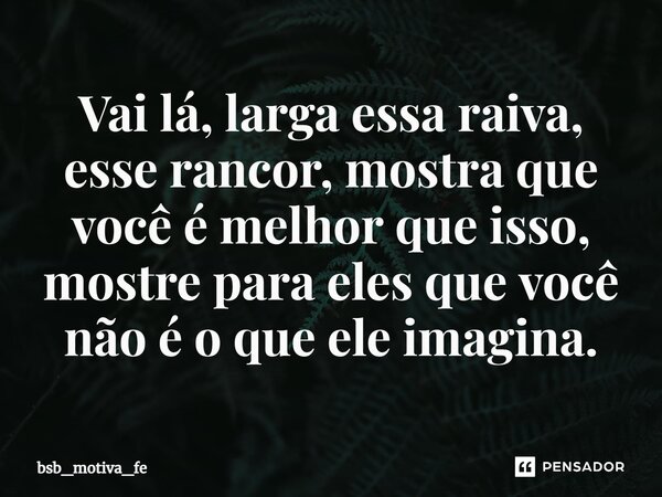 ⁠Vai lá, larga essa raiva, esse rancor, mostra que você é melhor que isso, mostre para eles que você não é o que ele imagina.... Frase de bsb_motiva_fe.
