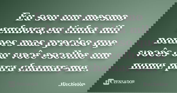 Eu sou um mesmo embora,eu tinha mil nomes mas preciso que vocês ou você escolhe um nome para chamar-me.... Frase de Buchelon.