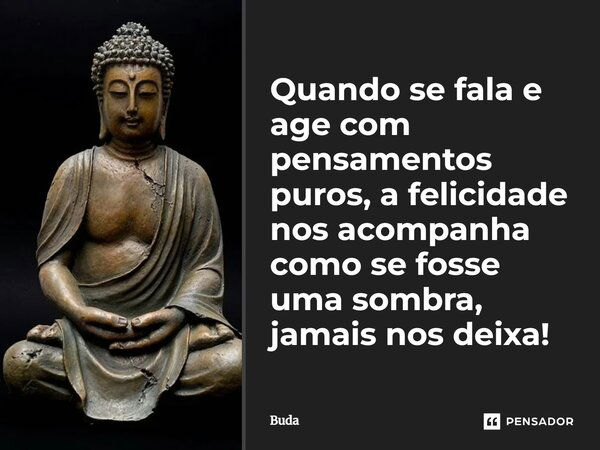 Quando se fala e age com pensamentos puros, a felicidade nos acompanha como se fosse uma sombra, jamais nos deixa!... Frase de Buda.