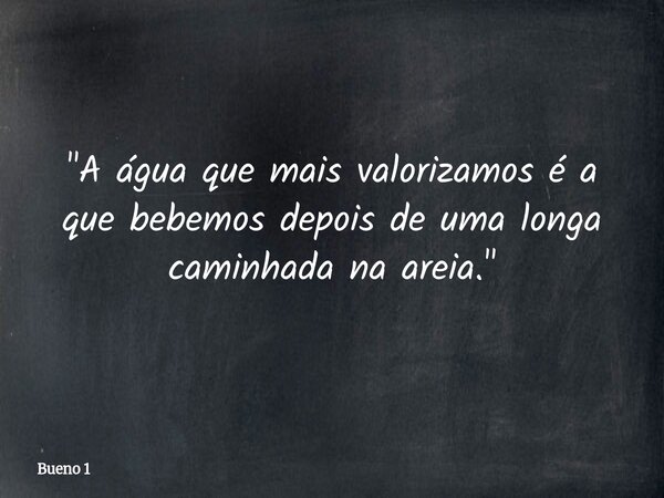 "A água que mais valorizamos é a que bebemos depois de uma longa caminhada na areia."... Frase de Bueno 1.
