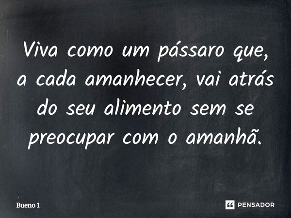 Viva como um pássaro que, a cada amanhecer, vai atrás do seu alimento sem se preocupar com o amanhã.... Frase de Bueno 1.