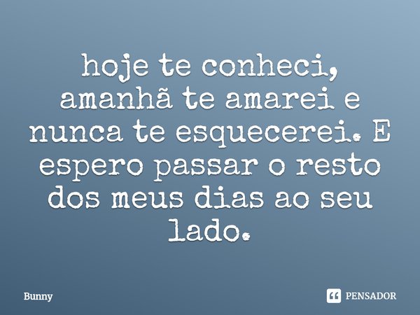 hoje te conheci, amanhã te amarei e nunca te esquecerei. E espero passar o resto dos meus dias ao seu lado.... Frase de Bunny.