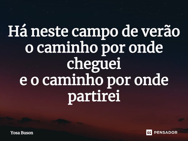 Há neste campo de verão o caminho por onde cheguei e o caminho por onde partirei... Frase de Yosa Buson.