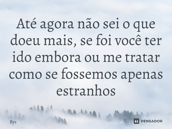 ⁠Até agora não sei o que doeu mais, se foi você ter ido embora ou me tratar como se fossemos apenas estranhos... Frase de Bys.