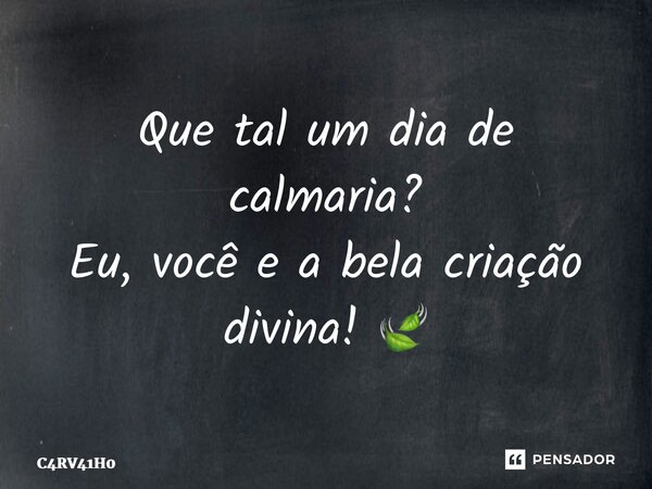 ⁠Que tal um dia de calmaria? Eu, você e a bela criação divina! 🍃... Frase de C4RV41H0.