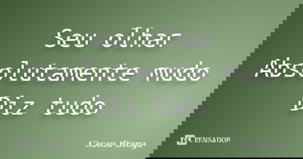 Seu olhar Absolutamente mudo Diz tudo... Frase de Cacau Braga.