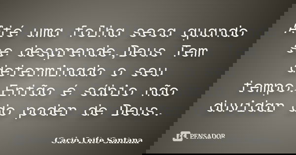 Até uma folha seca quando se desprende,Deus Tem determinado o seu tempo.Então é sábio não duvidar do poder de Deus.... Frase de Cacio Leite Santana.