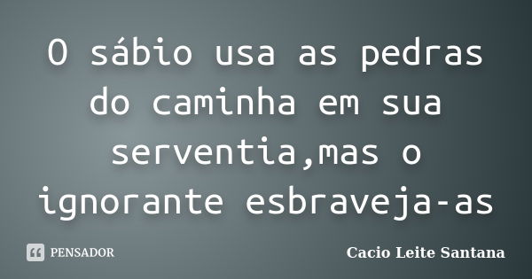 O sábio usa as pedras do caminha em sua serventia,mas o ignorante esbraveja-as... Frase de Cacio Leite Santana.